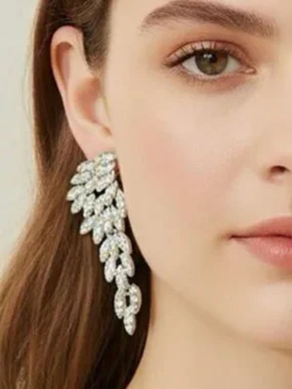 Rhinestone Pave Leaf Cascade Drop Earrings (5587)